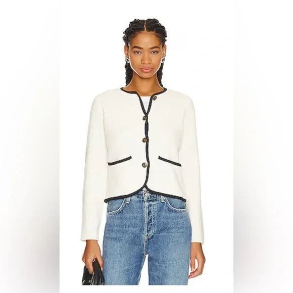 New Rag & Bone Nancy  Cardigan Ivory  Wool-Blend Ribbed Knit Size Large - Picture 2 of 6